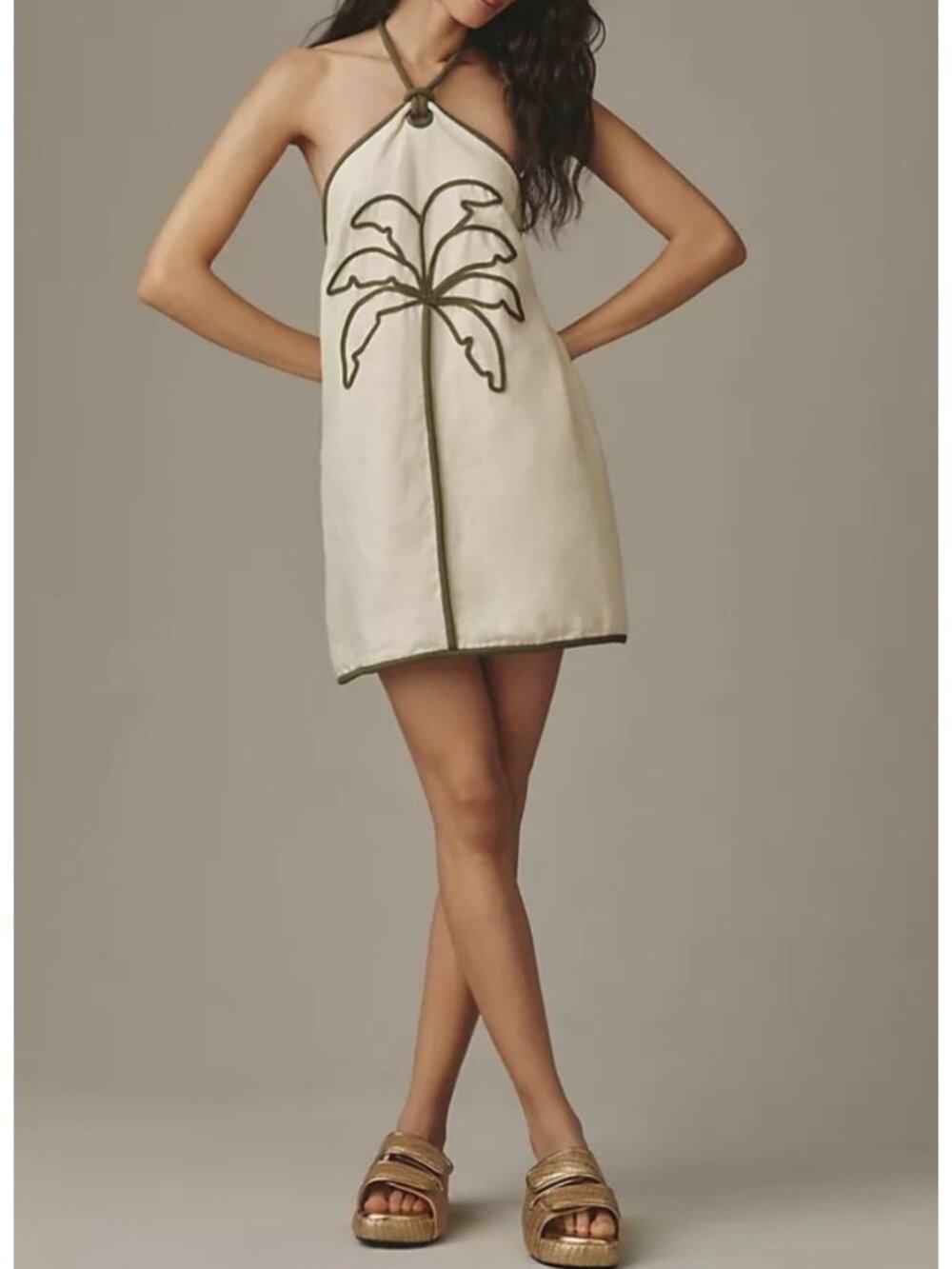 Farm Rio Womens Sz Small Coconut Embroidered Halter Neck Mini Dress Sleeveless - Picture 11 of 12